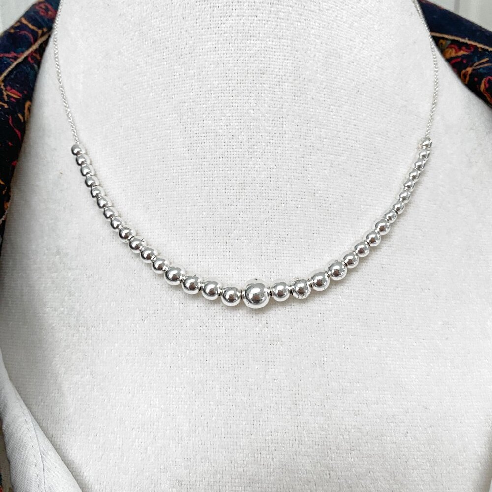 Macy’s Silver Beaded Necklace 20” - Classic Minimal Jewelry